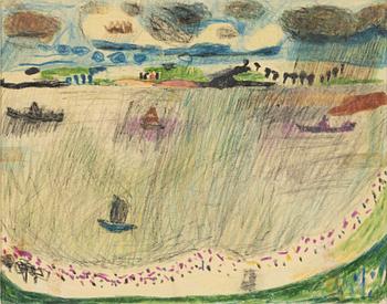 Lage Lindell, crayon/pastel on paper, signed LL.