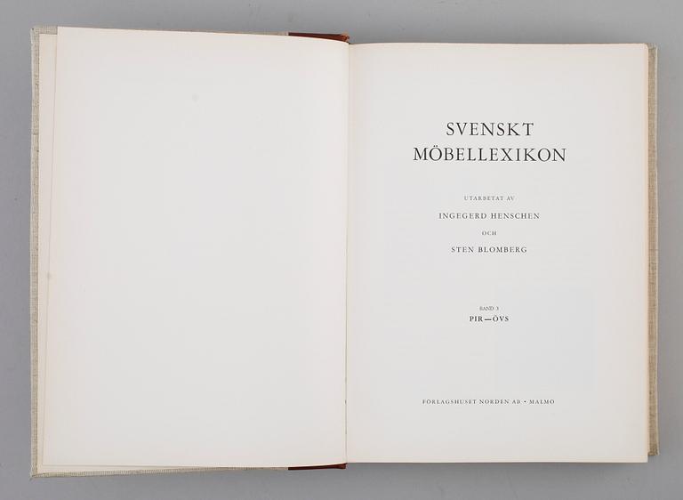 BÖCKER: Svenskt Möbellexikon, Ingegerd Henschen och Sten Blomberg, 1961/62, 3 volymer.