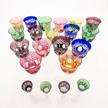 21 Bohemian-type glasses, 20th century.