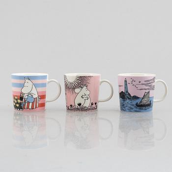 Three Moomin mugs, Moomin Characters, Arabia, Finland.