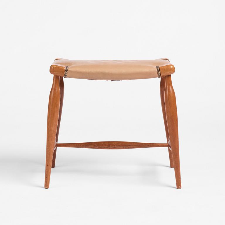 Josef Frank, a mahogany and leather upholstered stool, model 967, Svenskt Tenn.