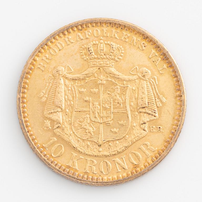 Oscar II, gold coin, 10 kronor 1901.