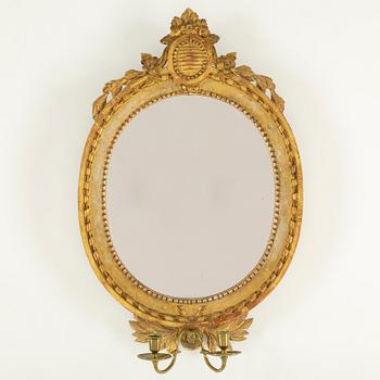 A Swedish Gustavian two-light mirror sconce by Nils Meunier (master in Stockholm 1754-1797).