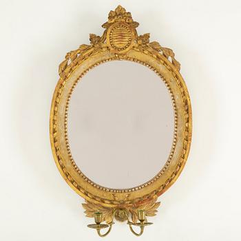 A Swedish Gustavian two-light mirror sconce by Nils Meunier (master in Stockholm 1754-1797).