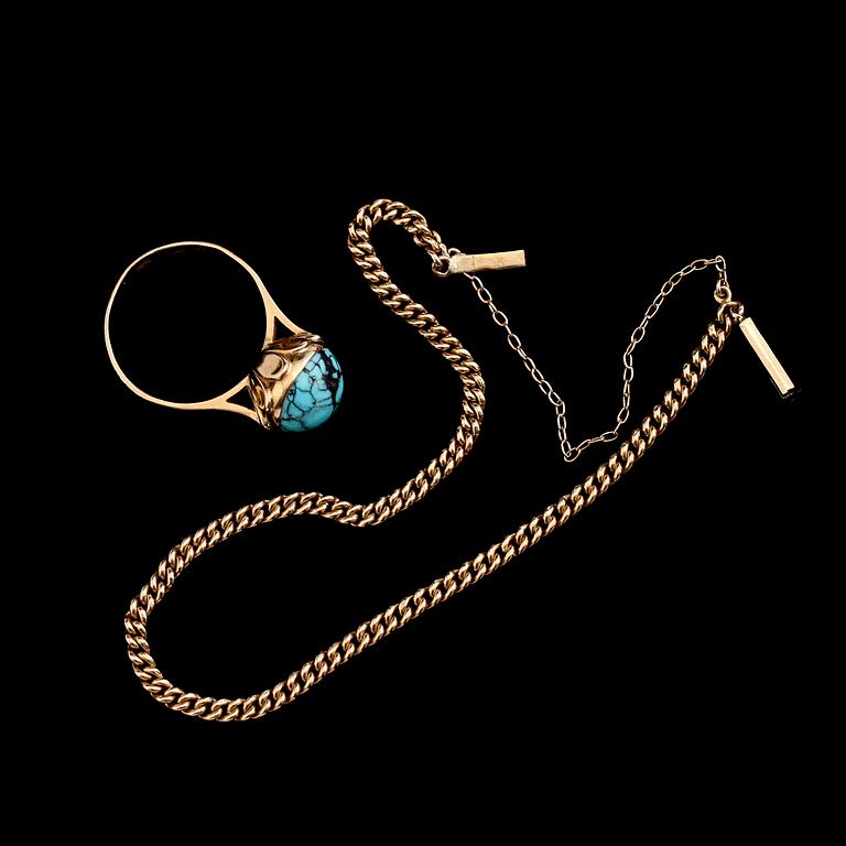 ARMBAND samt RING, 18 k guld. Total vikt ca 6 gram.