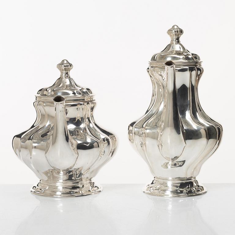 Kaffe- och teservis, 4 delar, silver, rokokostil, Otto Wolter, Schwäbisch Gmünd, Tyskland, 1900-tal.