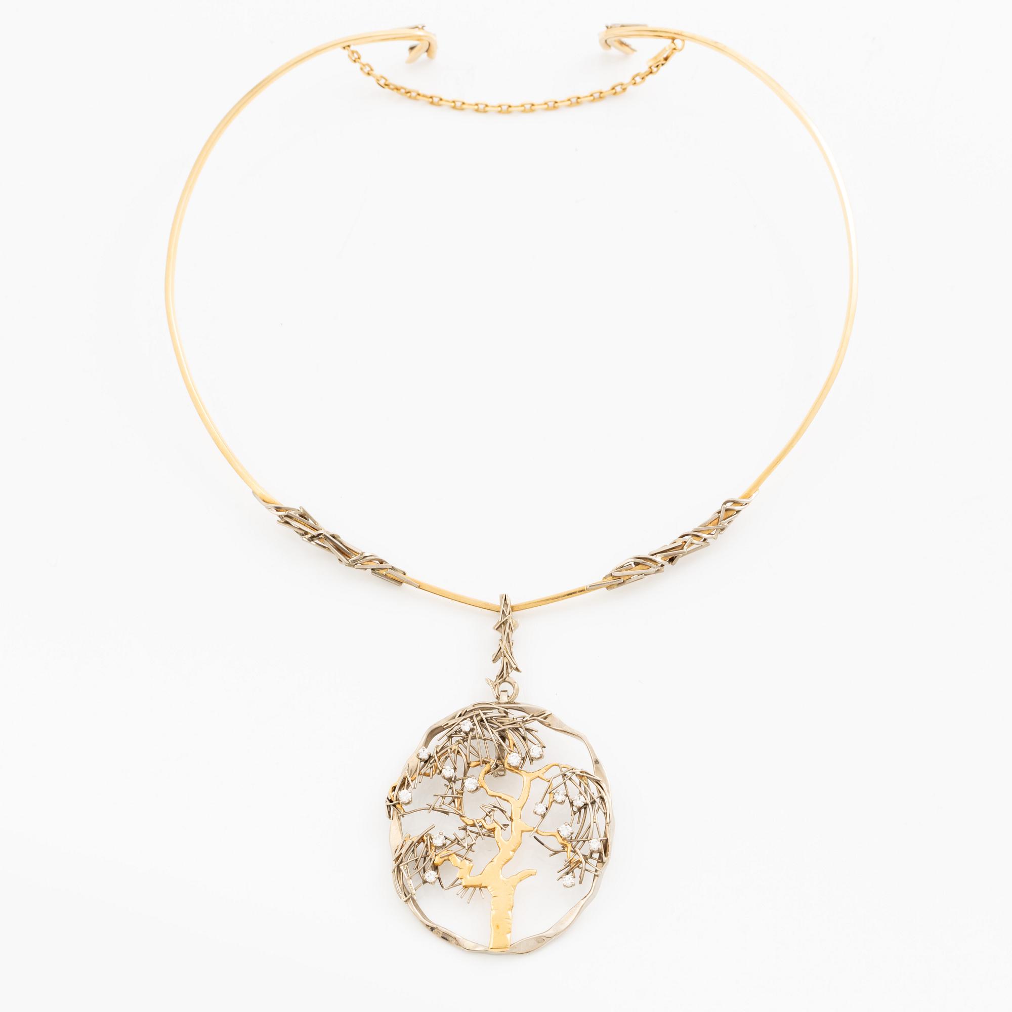 Claës E. Giertta, a necklace "Tree of Life", 18K gold and white gold with round brilliant-cut diamonds, Stockholm 1982.