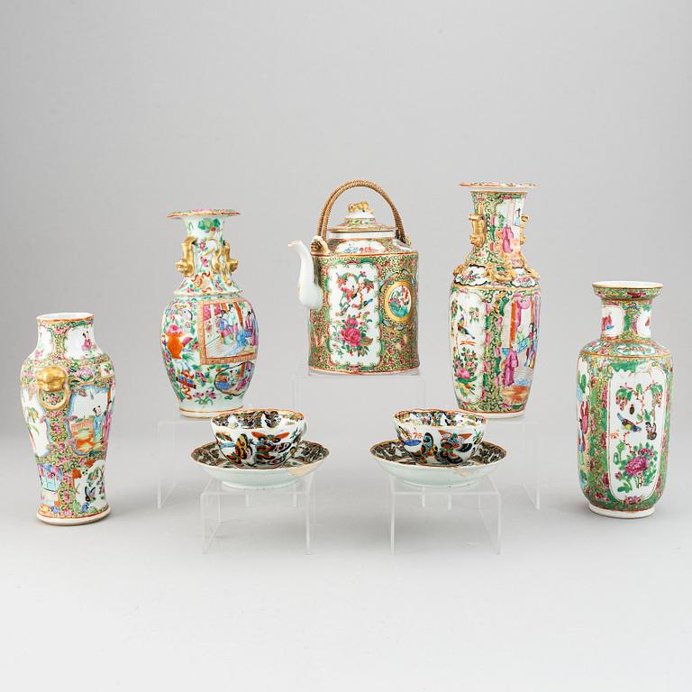 Parti, sju delar, porslin. Qingdynastin, Kanton, 1800-tal.