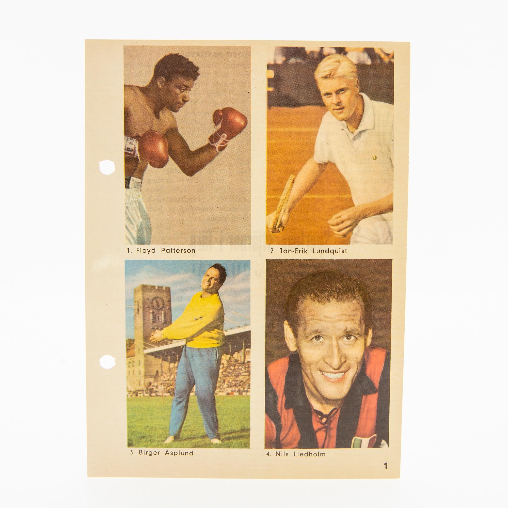 Idolkort, "Sportens stjärnor", bl a Cassius Clay, Nacka Skoglund mfl Hemmets Journal, 1960-tal.