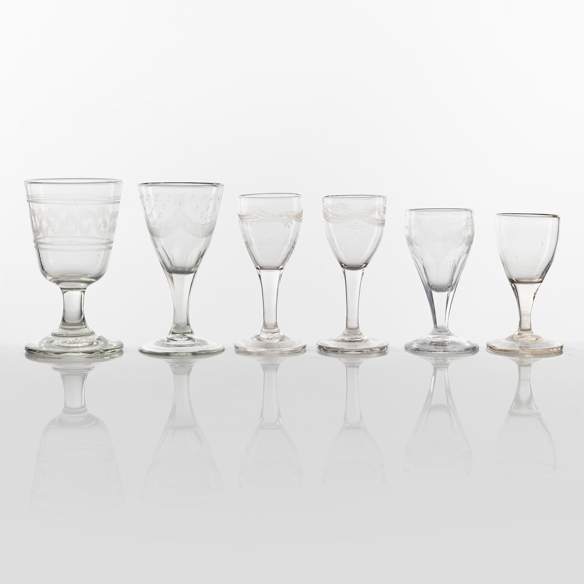 A set of six glasses, 18th and 19th Century.