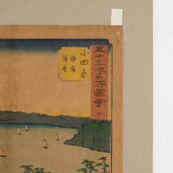 Ando Utagawa Hiroshige, two colour woodblock prints, Japan, 1855.