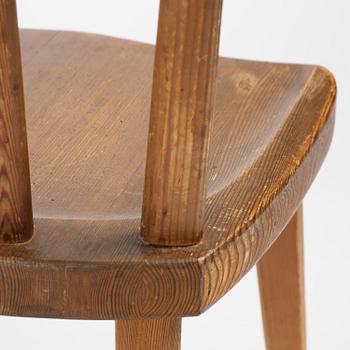 Axel Einar Hjorth, a set of six stained pine "Utö" chairs, Nordiska Kompaniet, Sweden, 1930s.