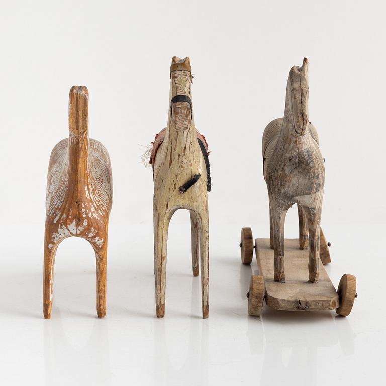 Three Swedish Wooden Horses, 19-20th century.