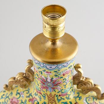 A moon flask remade to a table lamp, 19th century.