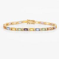 Armband 18K guld med multifärgade safirer och runda briljantslipade  diamanter.