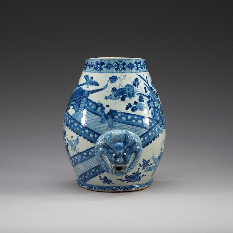 A blue and white wall fountain/cistern, Qing dynasty Kangxi (1662-1722).
