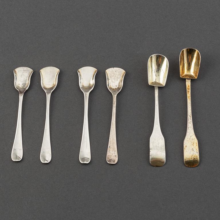 Three pairs of silver salt-spoons, one pair marked Stockholm 1817.