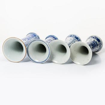 Four blue and white trumpet vases, Qing dynasty, Kangxi (1662-1722).