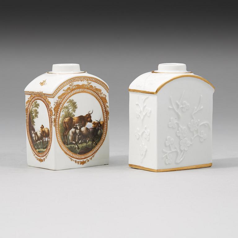 Two Meissen tea caddies, 18th Century.