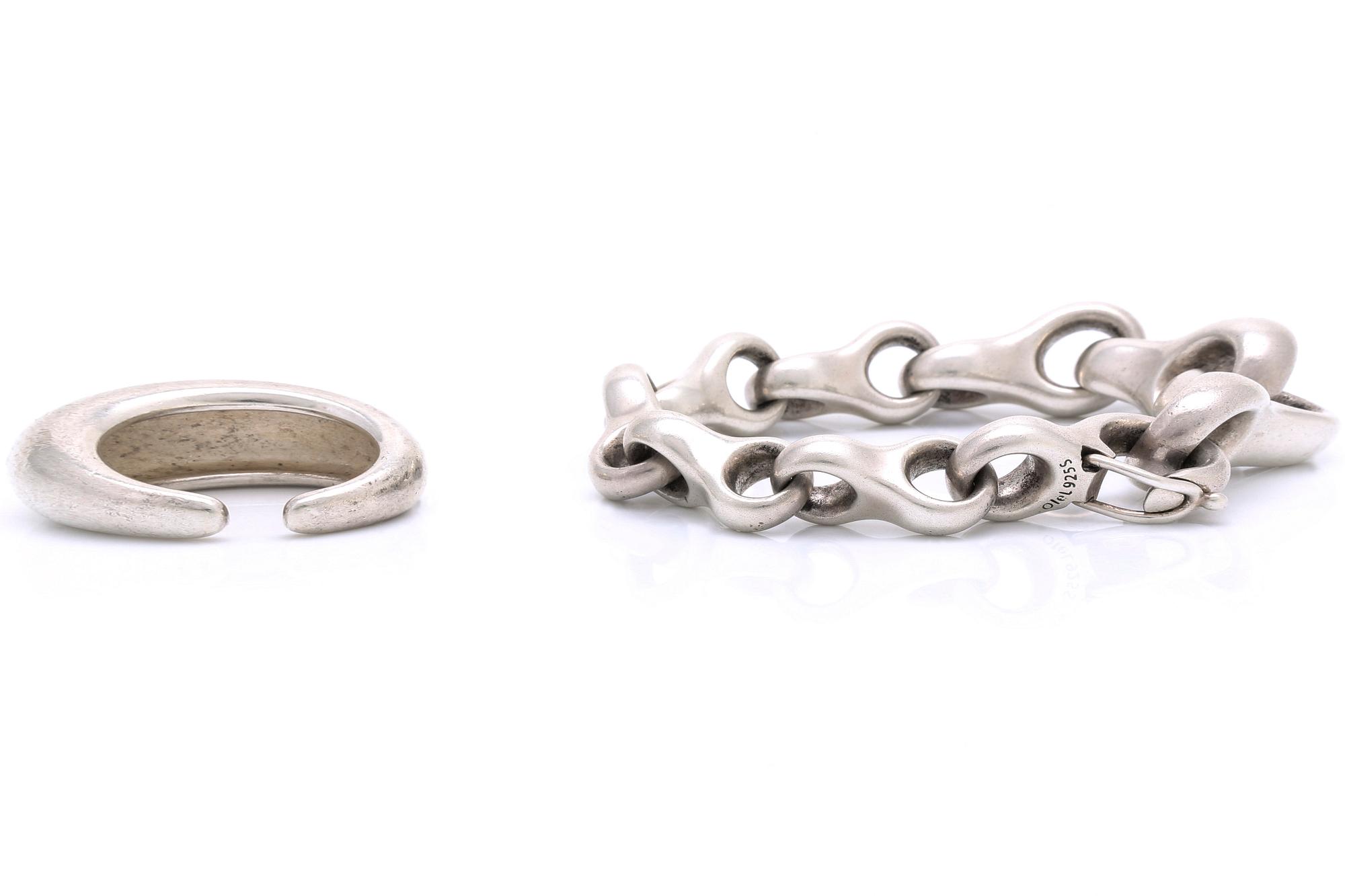 Lynggaard, bracelet and ring sterling silver, "Giga".