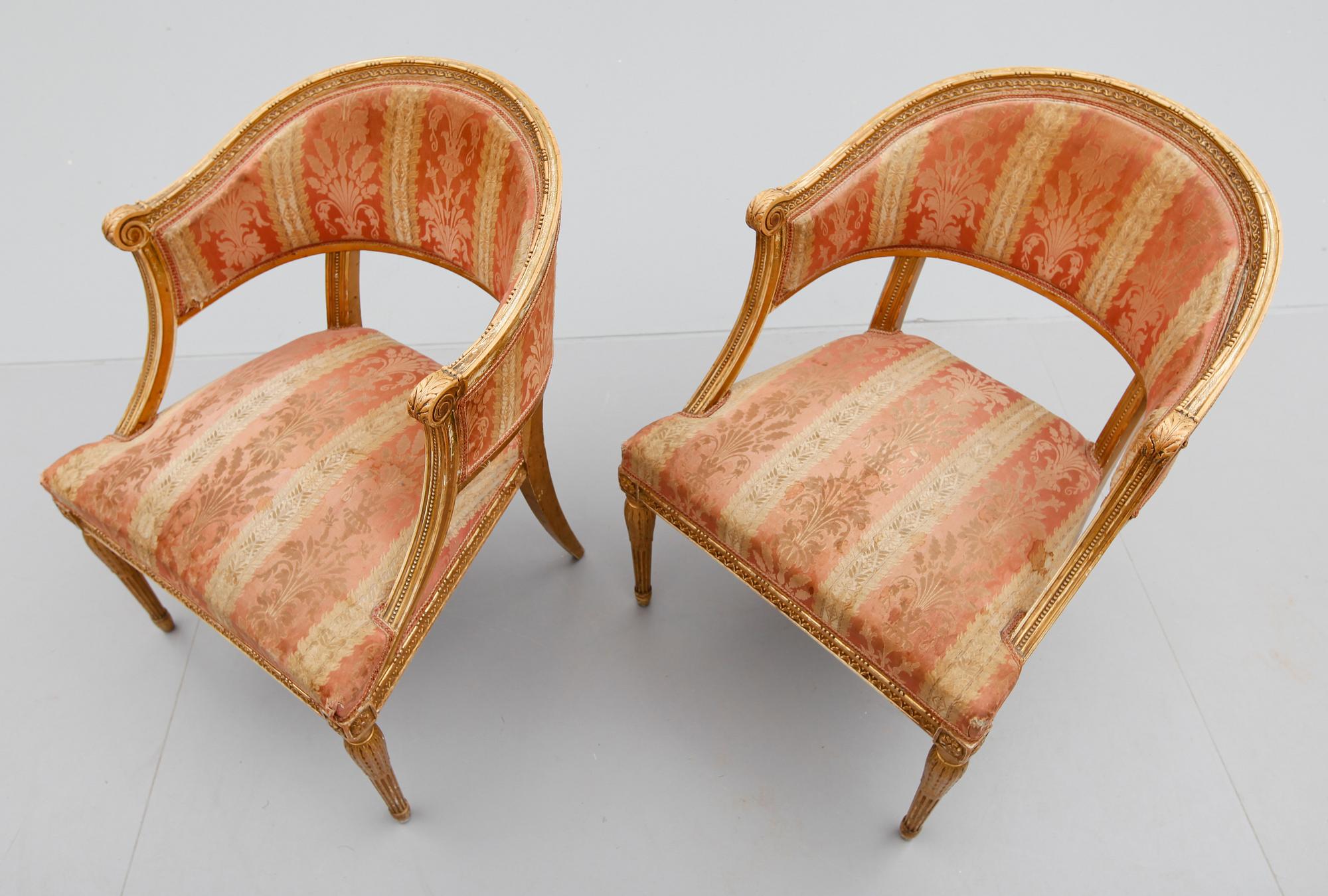 BALJFÅTÖLJER, 1 par, gustaviansk stil, sent 1800-tal.