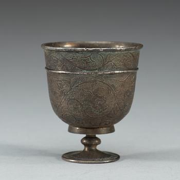 A silver stemcup, presumably Tang dynasty.