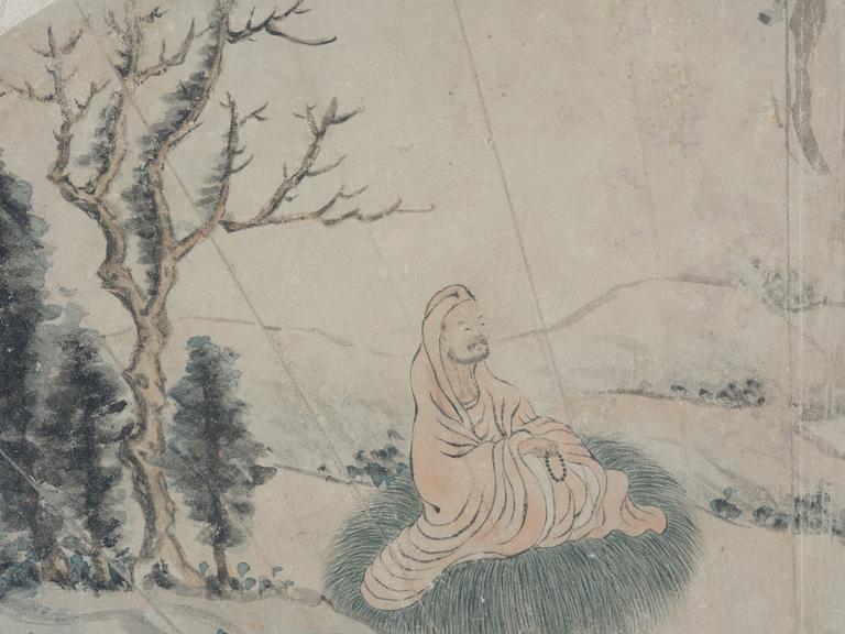 Solfjädersmålningar, tre stycken, Kina, 1900-tal.