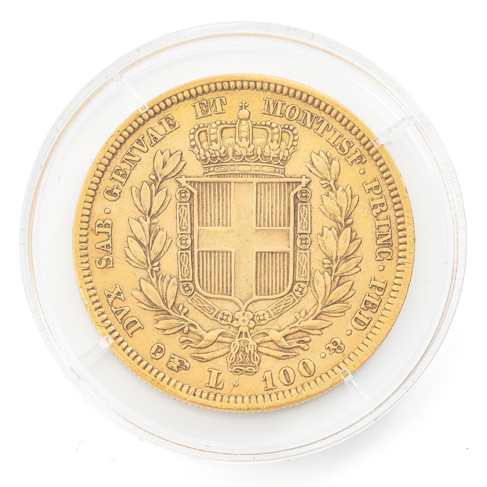 Guldmynt, Italien, Piedmont-Sardinien, Carlo Alberto, 100 Lire, 1834.