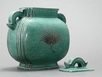 LOCKURNA samt FAT, 2 st, stengods, "Argenta", Wilhelm Kåge, Gustavsberg.