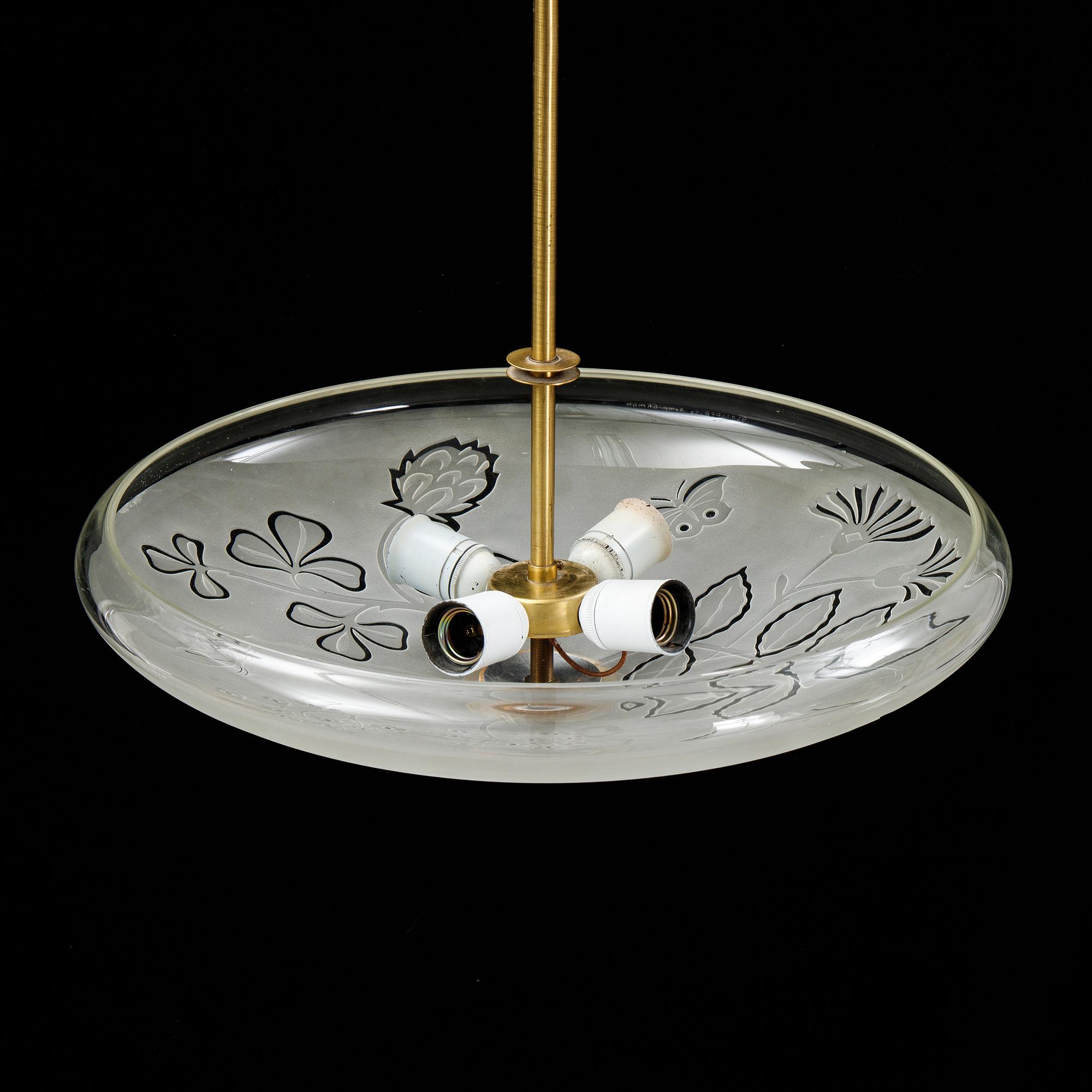 Birger Ekman, taklampa, Swedish Modern, Glössner, 1940-tal.