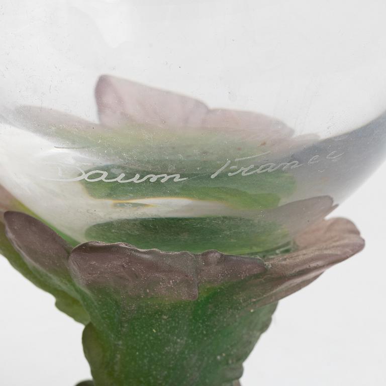 A glass decanter, Daum, France, signed.