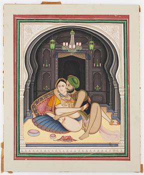 An erotic painting by anonymous artist, India, circa 1900.