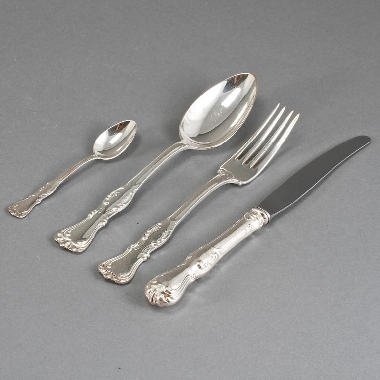 BESTICKSERVIS, 48 delar, silver, "Prins Albert", GAB, Stockholm, 1900-talets tredje kvartal, vikt ca 1870 gram.