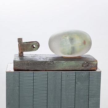 Bertil Vallien, skulptur, vilande huvud, "Resting head", Kosta Boda, unik.