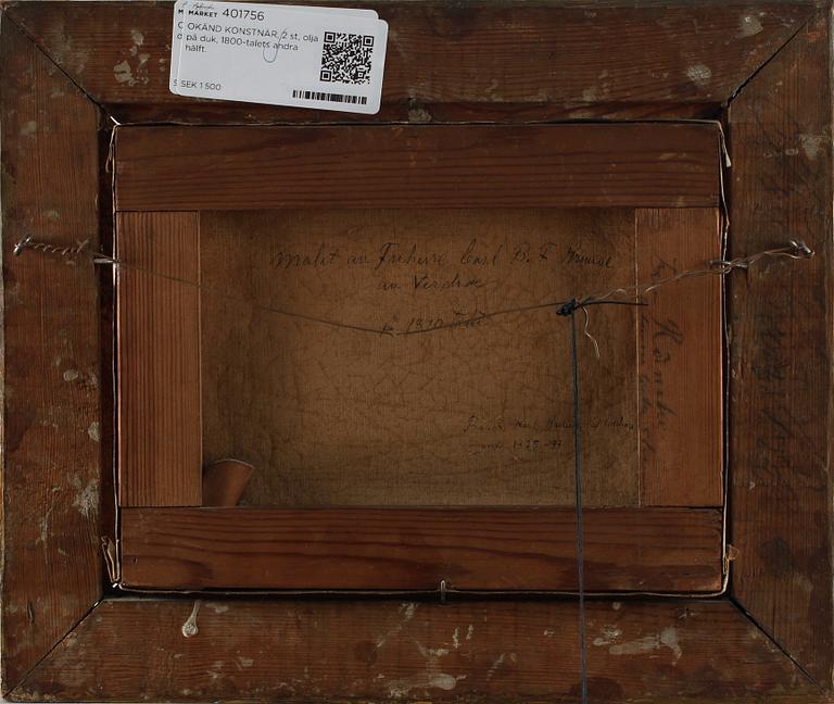 OKÄND KONSTNÄR, 2 st, oljor på duk, 1800-talets andra hälft.