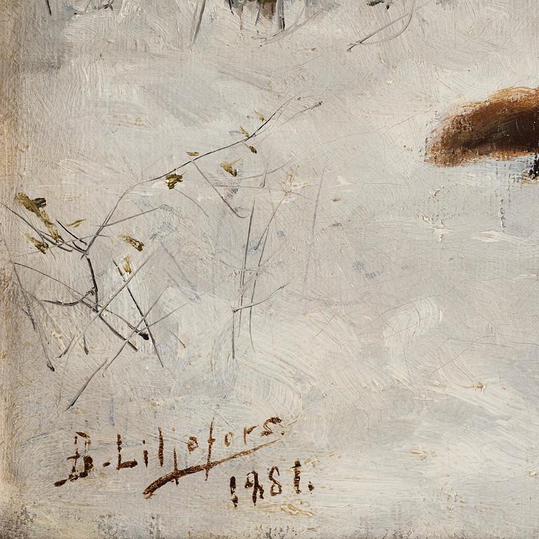 Bruno Liljefors, "Rävar och katt, vinterlandskap" (Foxes and cat, winter landscape).