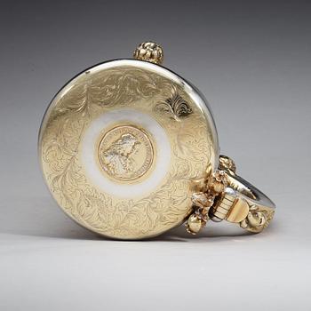 A Baltic late 17th century/early 18th century parcel-gilt tankard, marks of Israel Caroli, Riga (1691-1709).