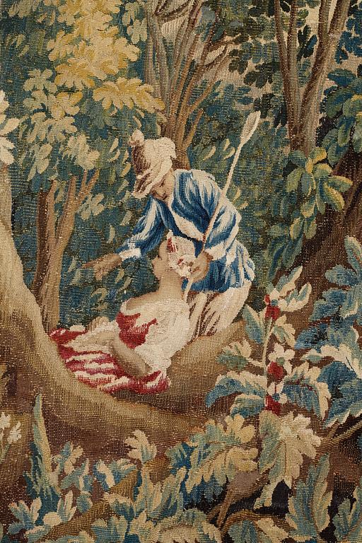 VÄVD TAPET, "Pastoral scen", gobelängteknik, ca 275,5-278,5 x 407 cm, Aubusson, Frankrike omkring 1700-talets mitt.