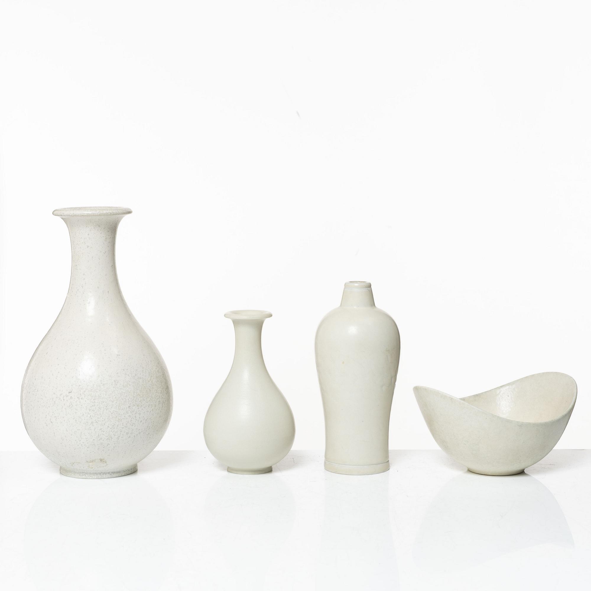 Gunnar Nylund, vaser, 3 st och skål, stengods, Rörstrand.