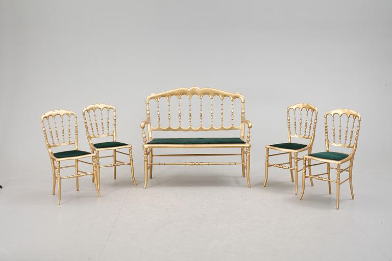 SOFFGRUPP, 5 delar, "Chiavari", tidigt 1900-tal.