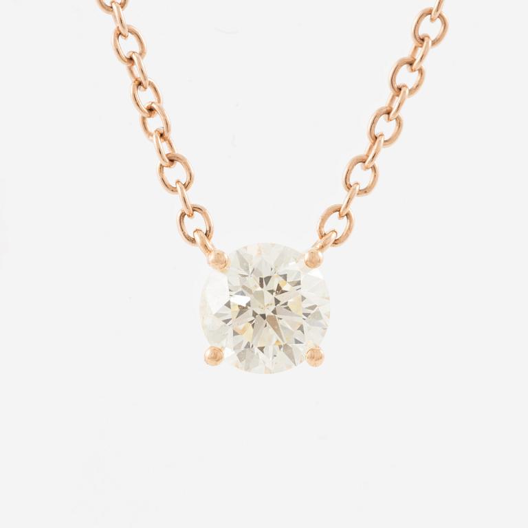 Collier 18K roséguld med briljantslipad diamant ca 0.70 ct.