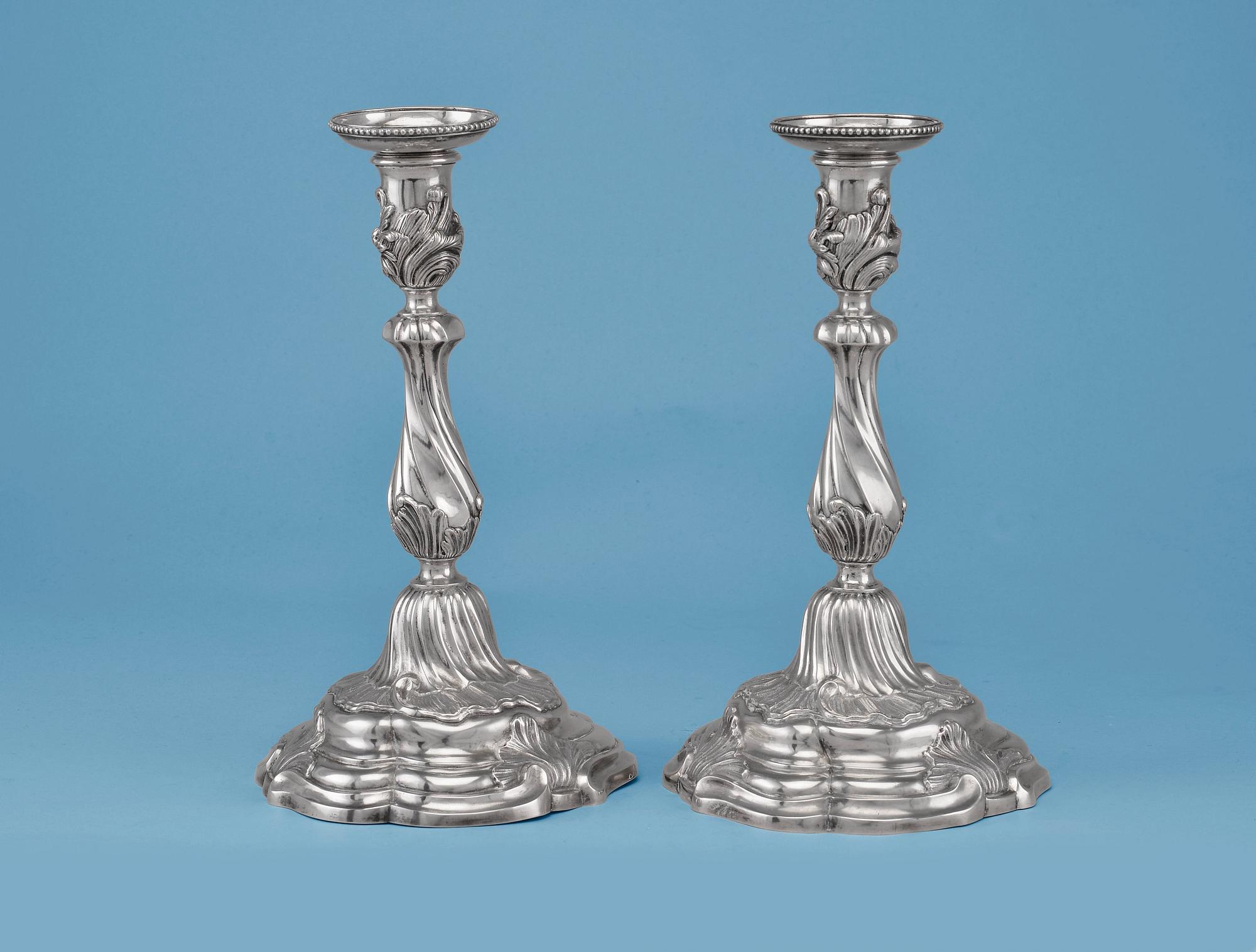 CANDLESTICKS, a pair. Johannes Weste (1743-68)  Stockholm 1759. Weight 870 g.