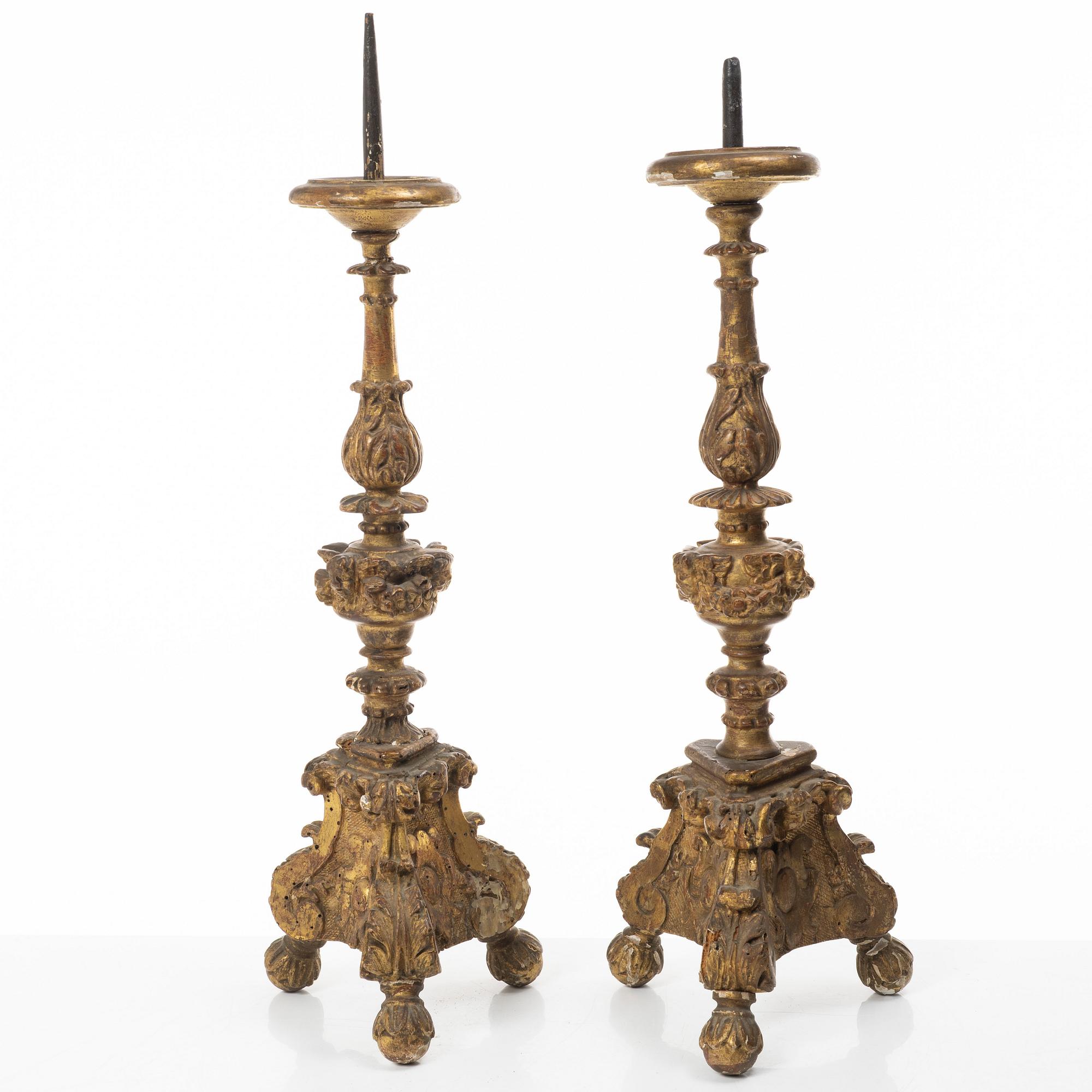 Two similar of altar candle sticks, south Europe, 18th/19th century.