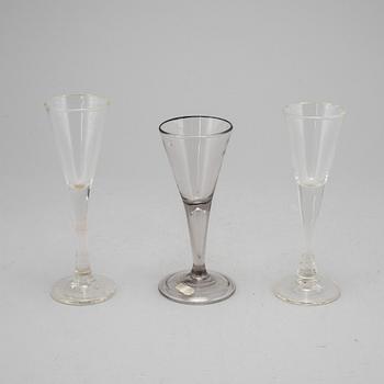 Three Swedish glasses, 18th century and around the year 1800.