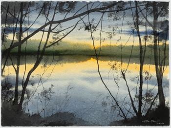 Peter Eugén, Evening twilight by the lake with trees.