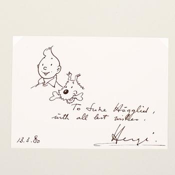 GEORGES REMI (HERGÉ), tuschteckning, sign o dat 13.3 80.