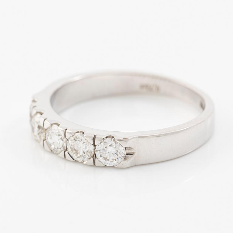 Ring 18K white gold half eternity band set with brilliant-cut diamonds.