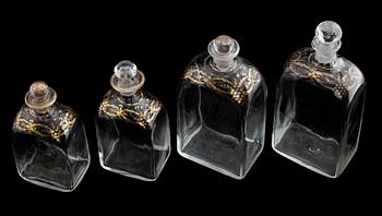 KARAFFER, 4 st, glas, 1800-tal.