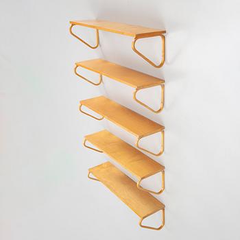 Alvar Aalto, shelves, 5 pcs, model 112, Ernst Sundh's Honorary Award, Artek, 1950s.