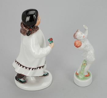 FIGURINER, 2 st, porslin, bl.a. Lomonosov, Sovjetunionen, 1900-talets mitt.